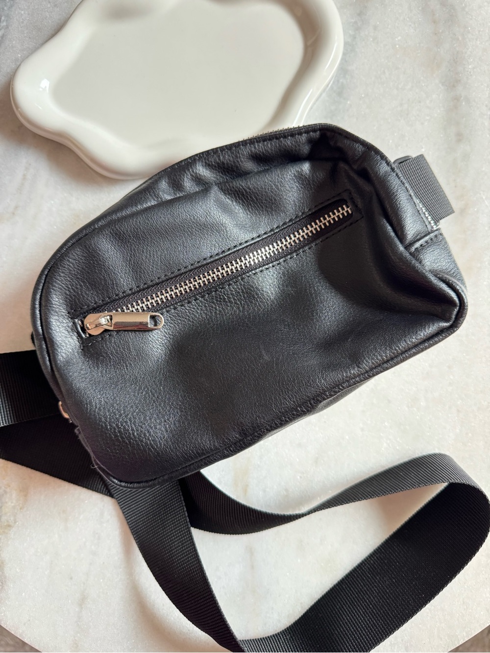Black Leather Crossbody Belt Bag